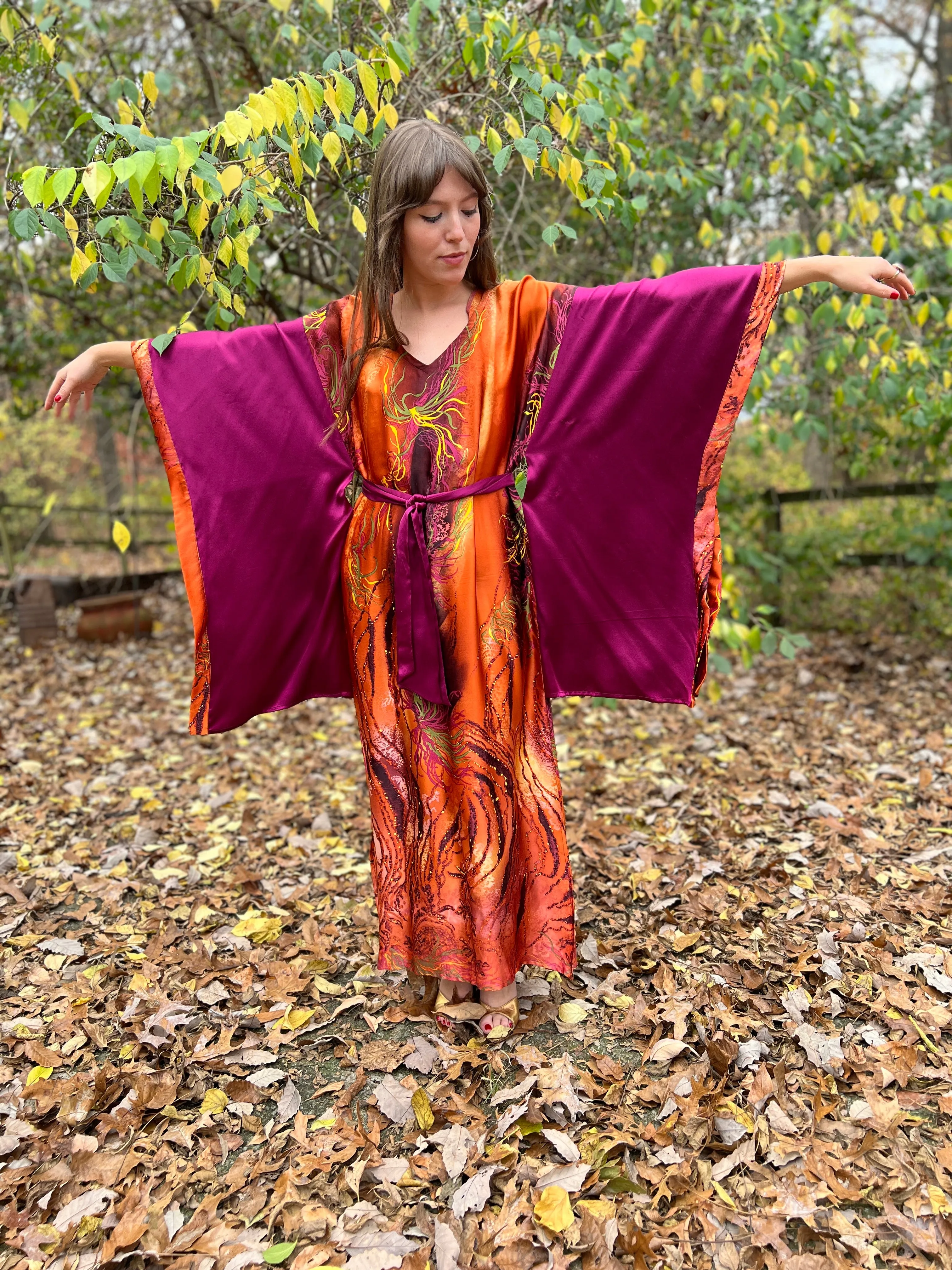 Vintage Hand Painted Silk Caftan