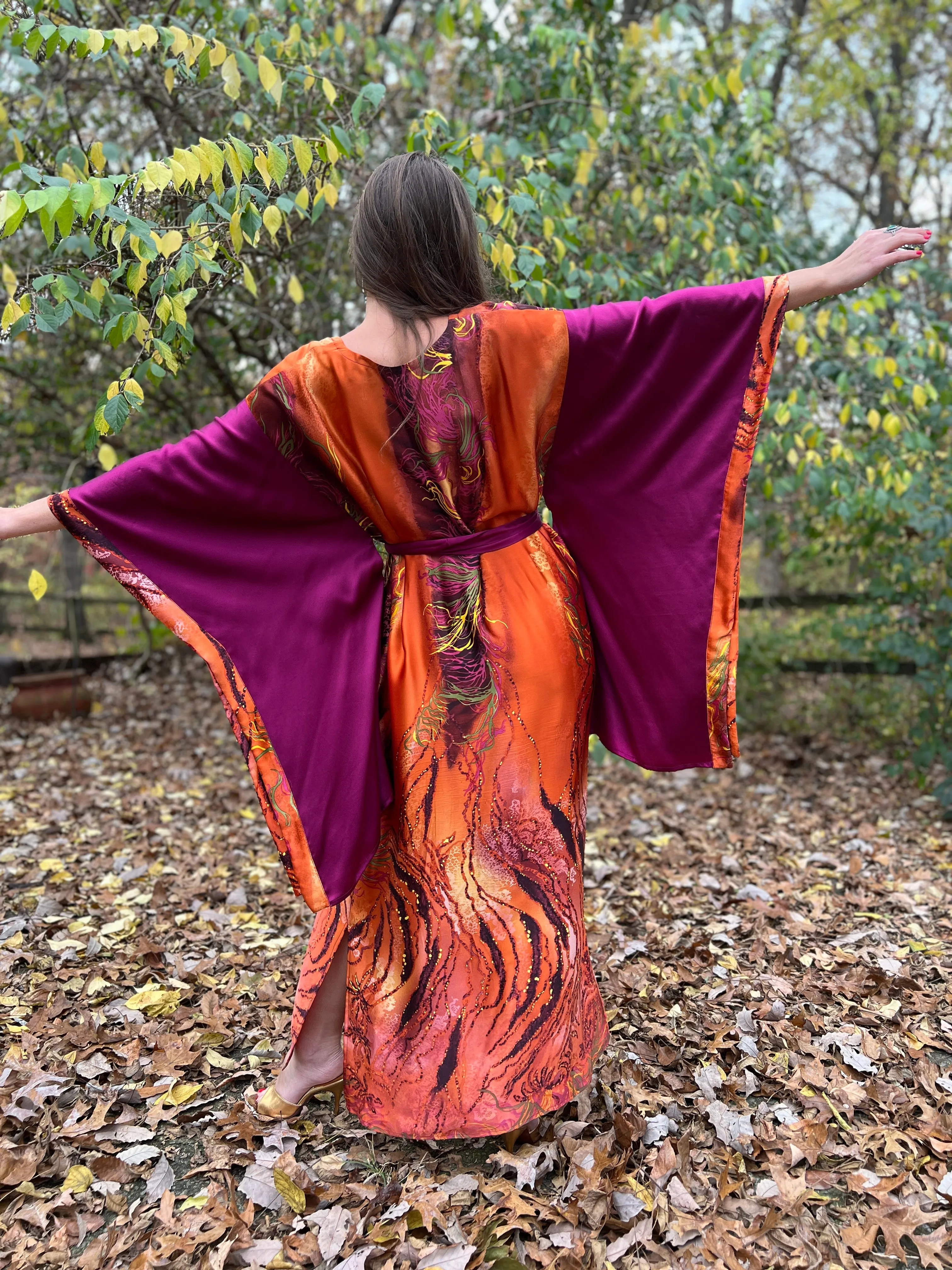 Vintage Hand Painted Silk Caftan