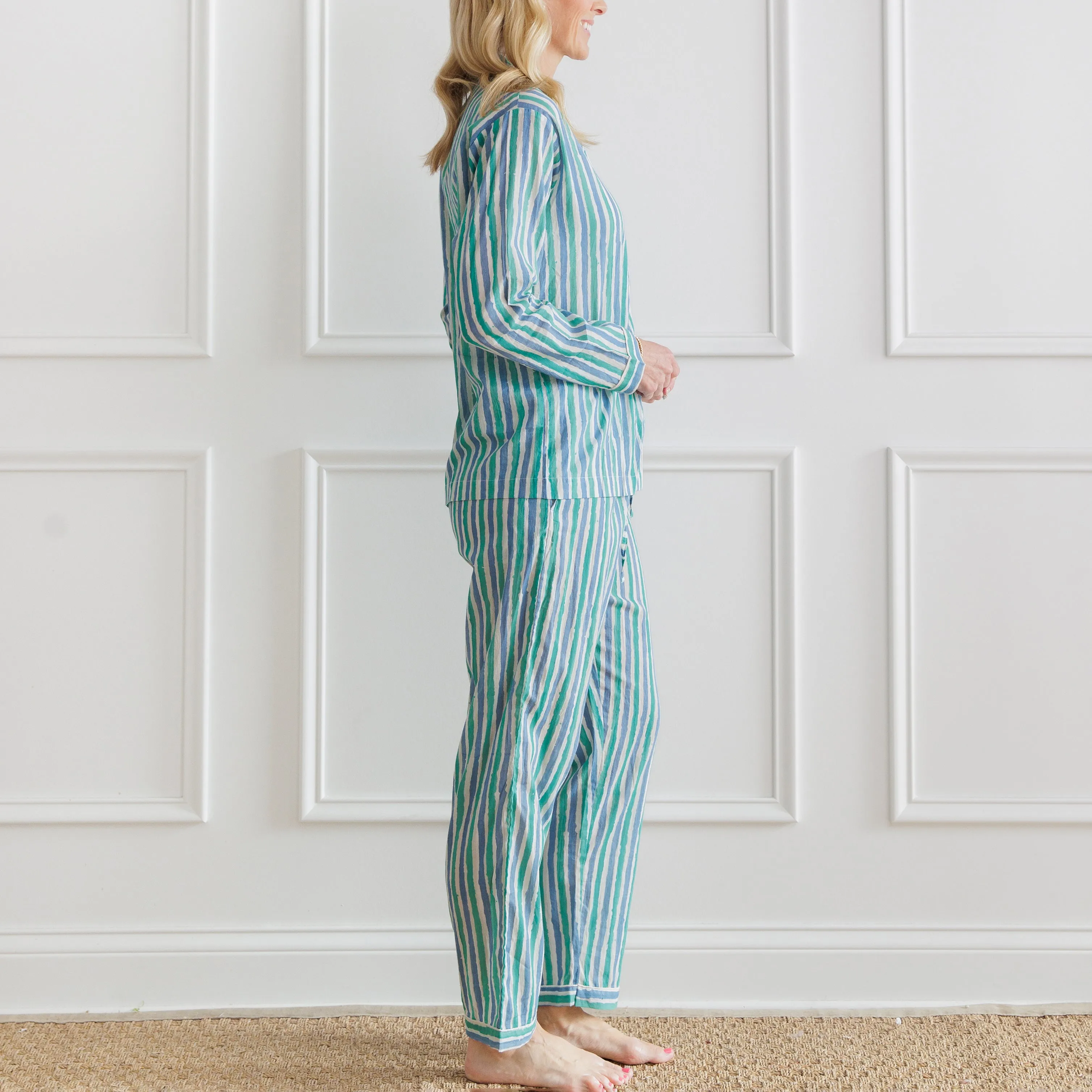 Watercolor Green Stripe Pajama Set