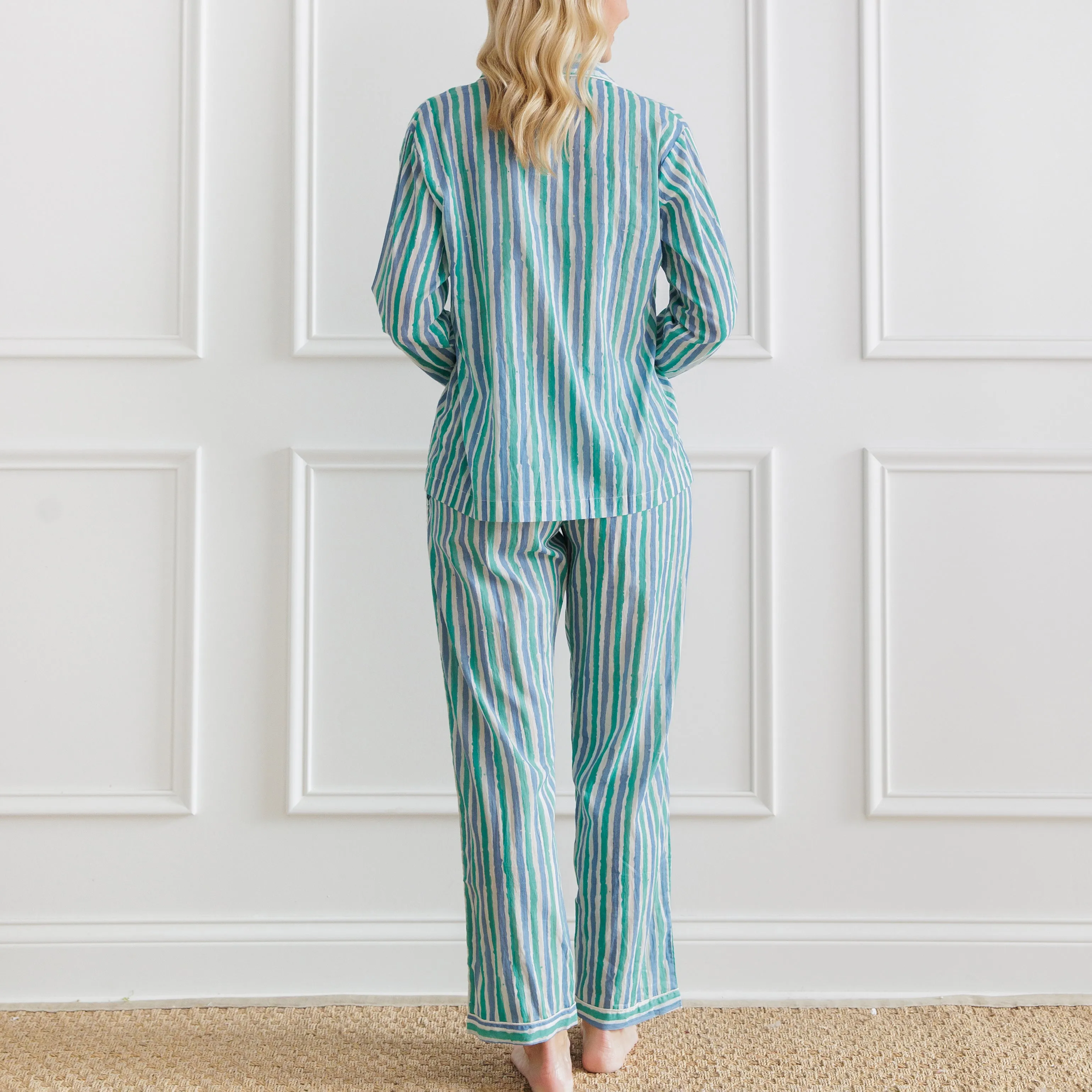 Watercolor Green Stripe Pajama Set
