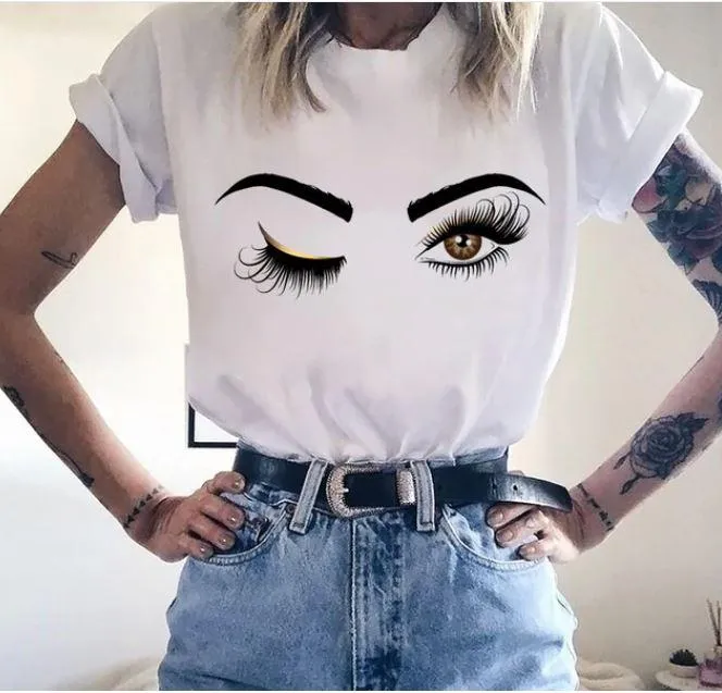 Women Eyelashes Print Art T Graphic Shirt