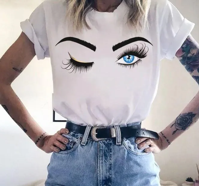 Women Eyelashes Print Art T Graphic Shirt
