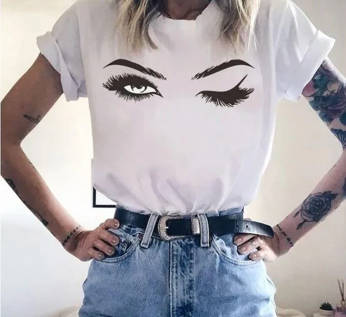 Women Eyelashes Print Art T Graphic Shirt