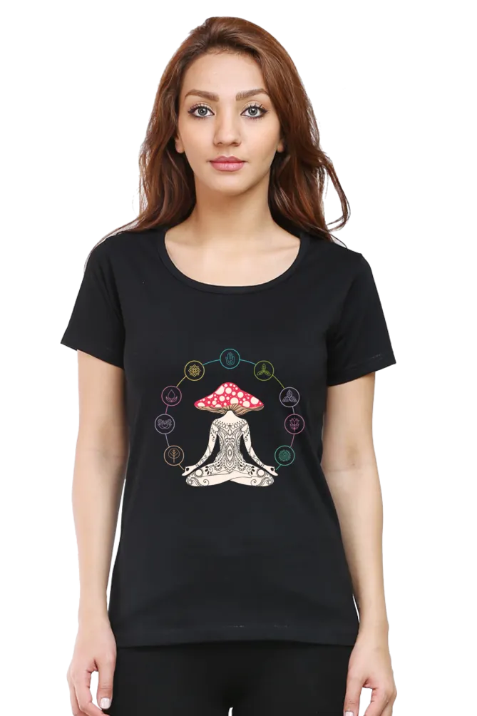 Women Round Neck Half Sleeves Classic T-Shirt - Magic Yoga Meditation