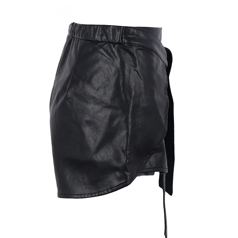 Women's High Waist Shorts With Faux Leather