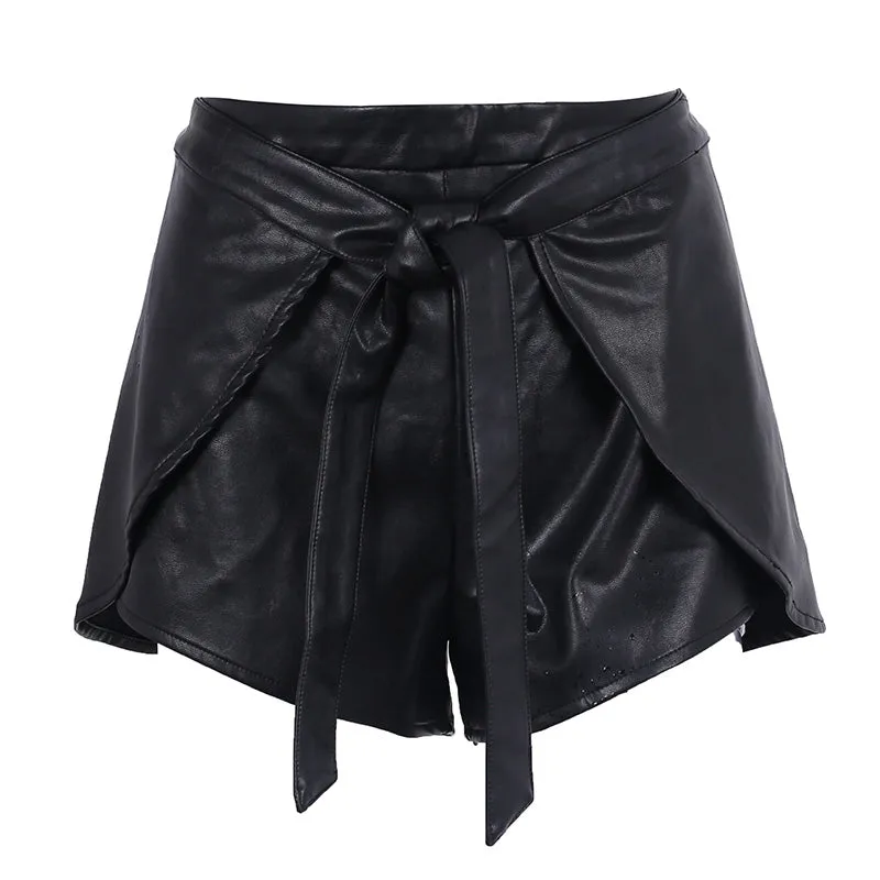 Women's High Waist Shorts With Faux Leather