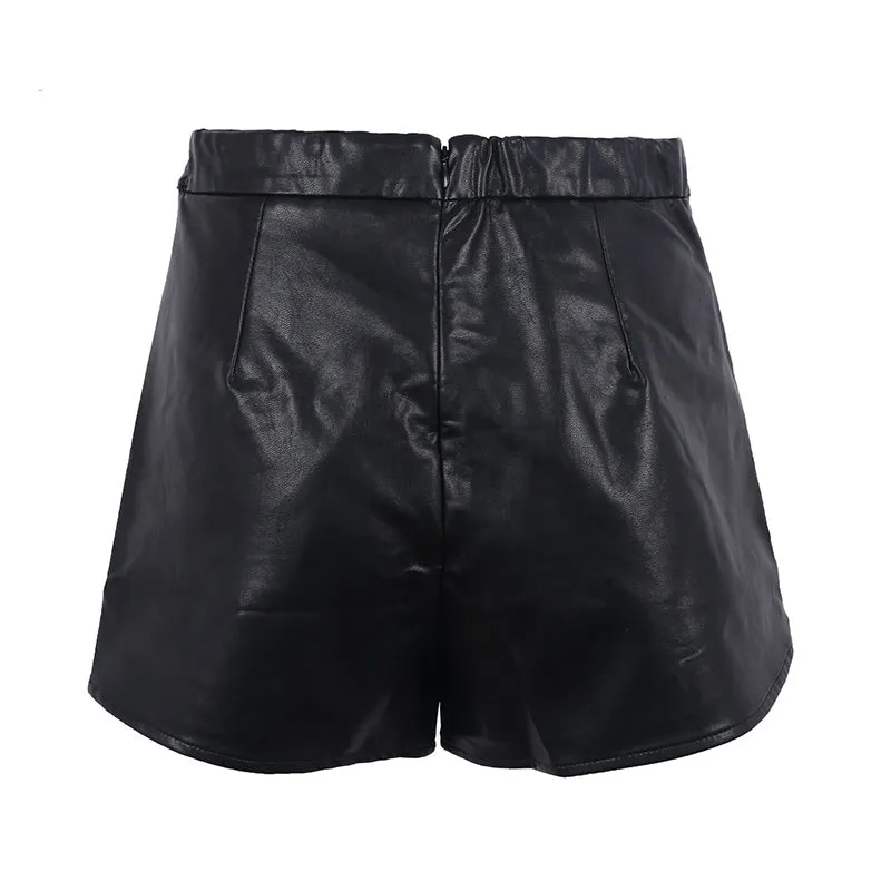 Women's High Waist Shorts With Faux Leather