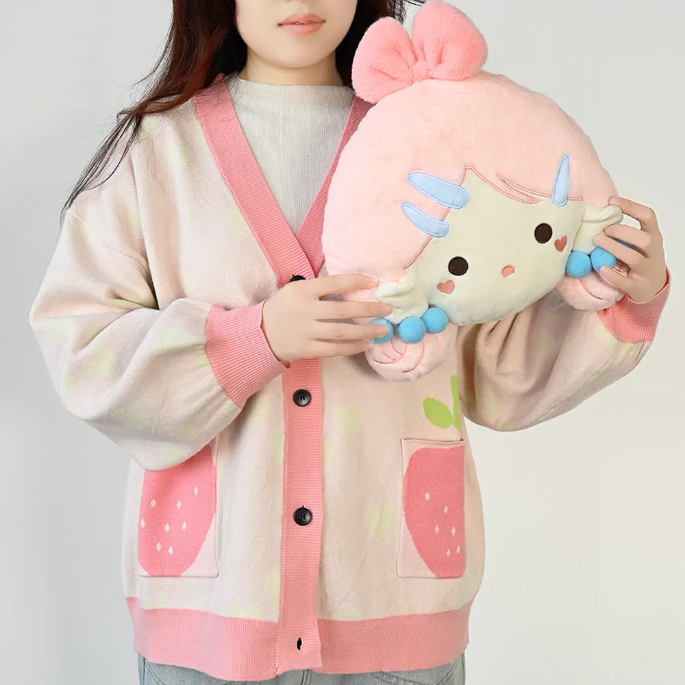 Women’s Kawaii Strawberry Cardigan Long Sleeve V Neck Knitted Cardigans Tops