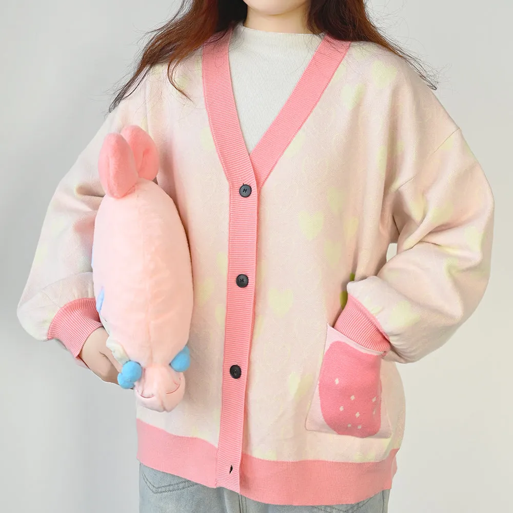 Women’s Kawaii Strawberry Cardigan Long Sleeve V Neck Knitted Cardigans Tops