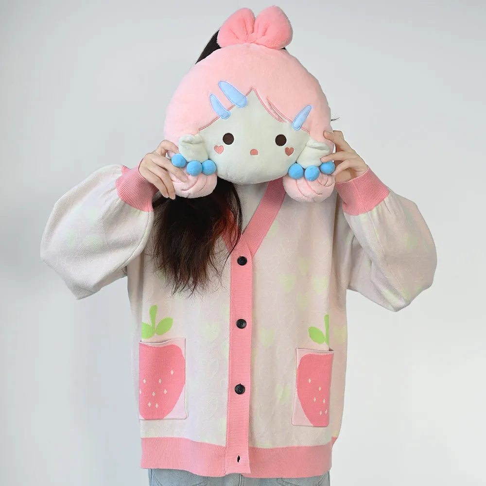 Women’s Kawaii Strawberry Cardigan Long Sleeve V Neck Knitted Cardigans Tops