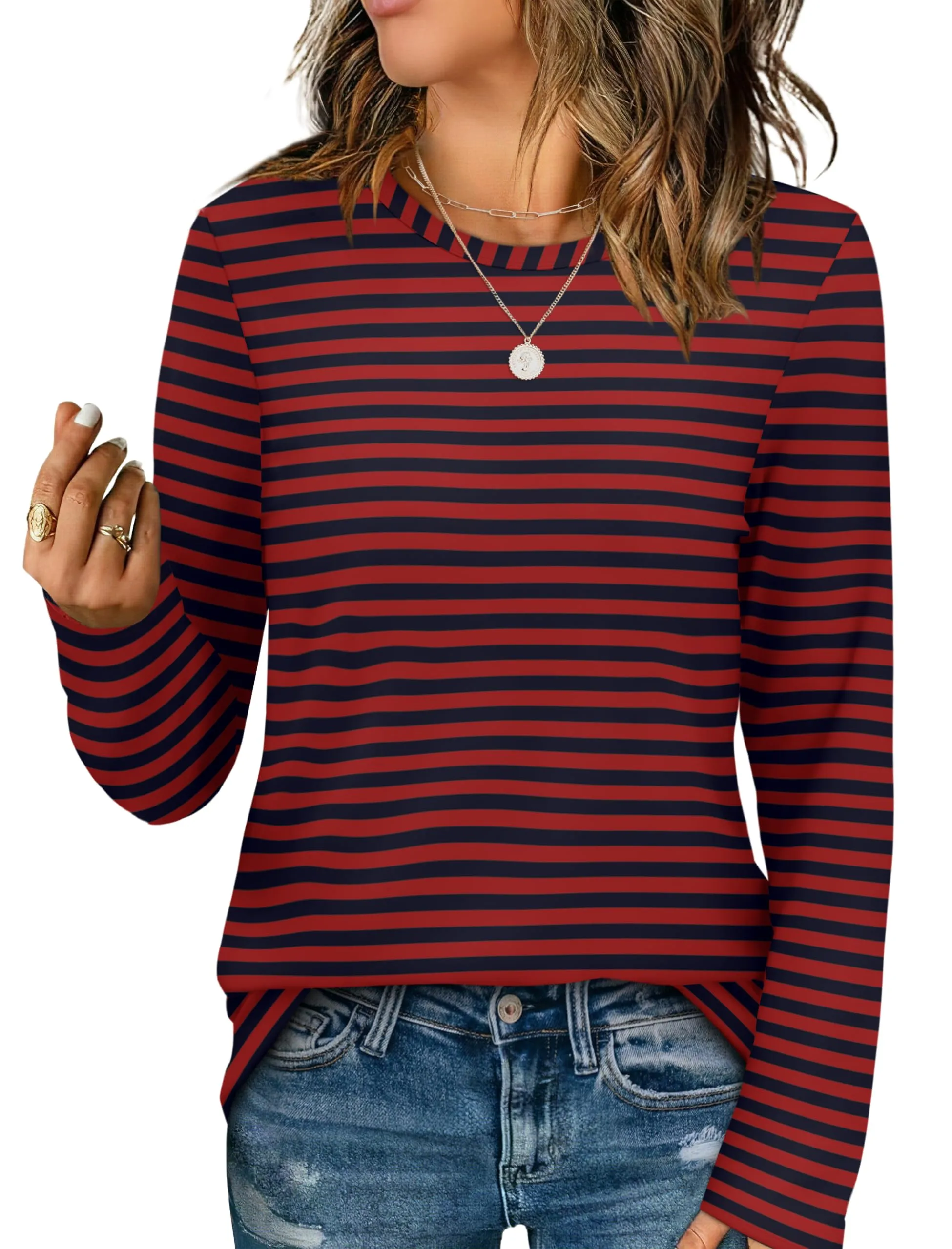 Womens Long Sleeve T Shirts Fashion Tops Comfy Basic Tees Plain Tshirts