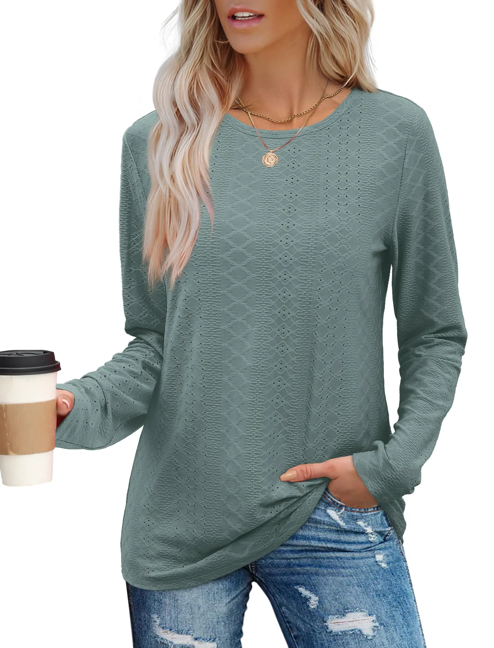 Womens Long Sleeve T Shirts Fashion Tops Comfy Basic Tees Plain Tshirts