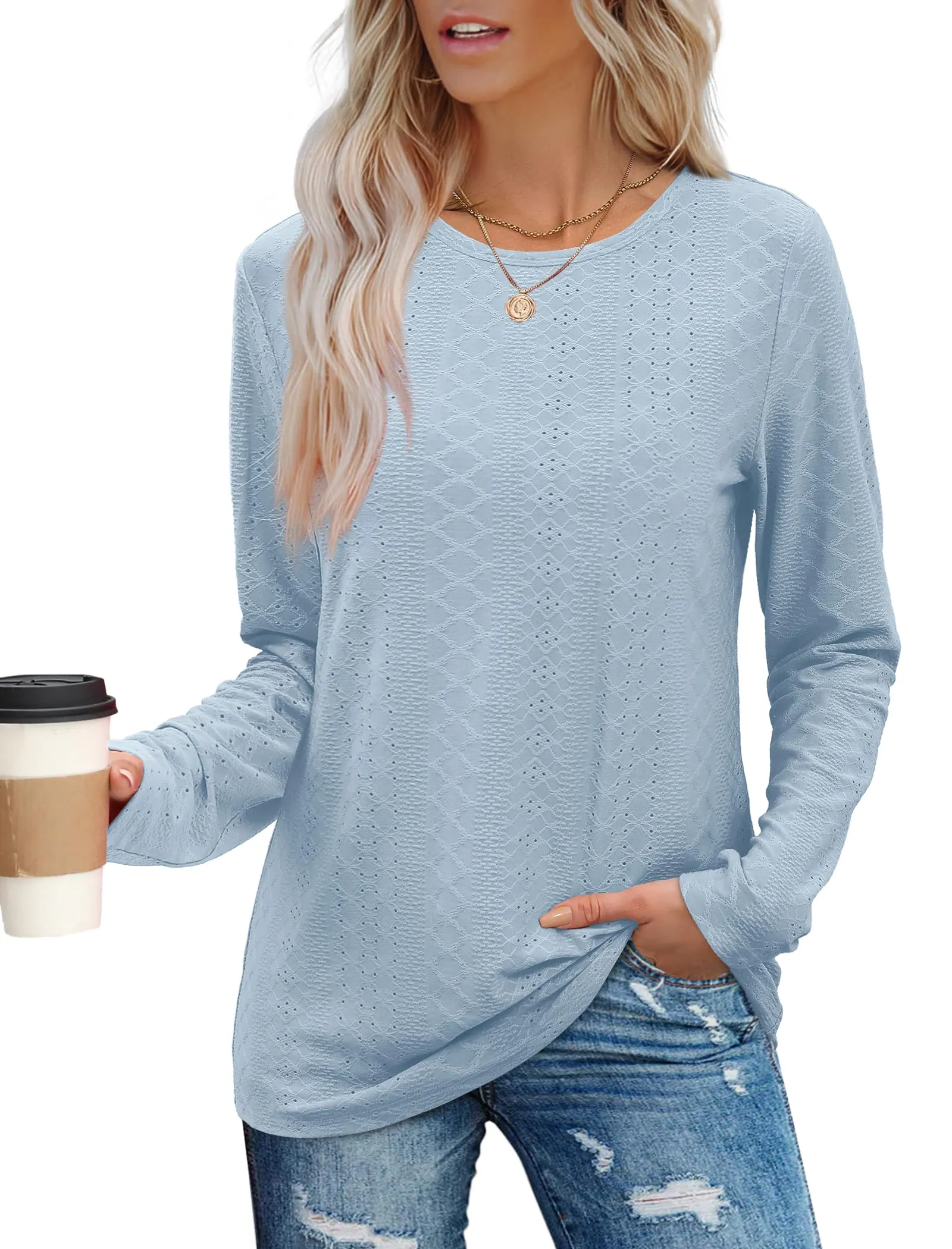 Womens Long Sleeve T Shirts Fashion Tops Comfy Basic Tees Plain Tshirts