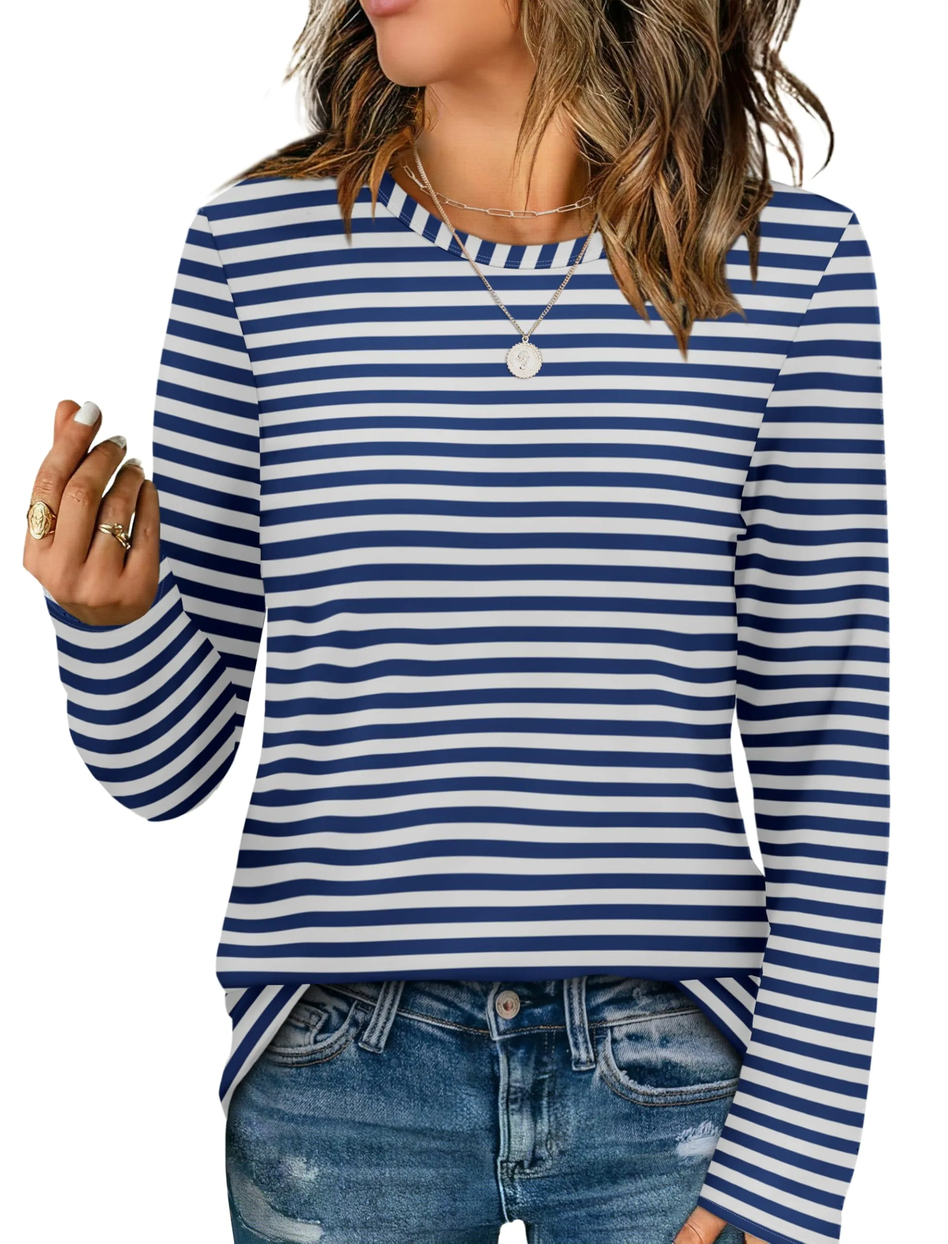 Womens Long Sleeve T Shirts Fashion Tops Comfy Basic Tees Plain Tshirts