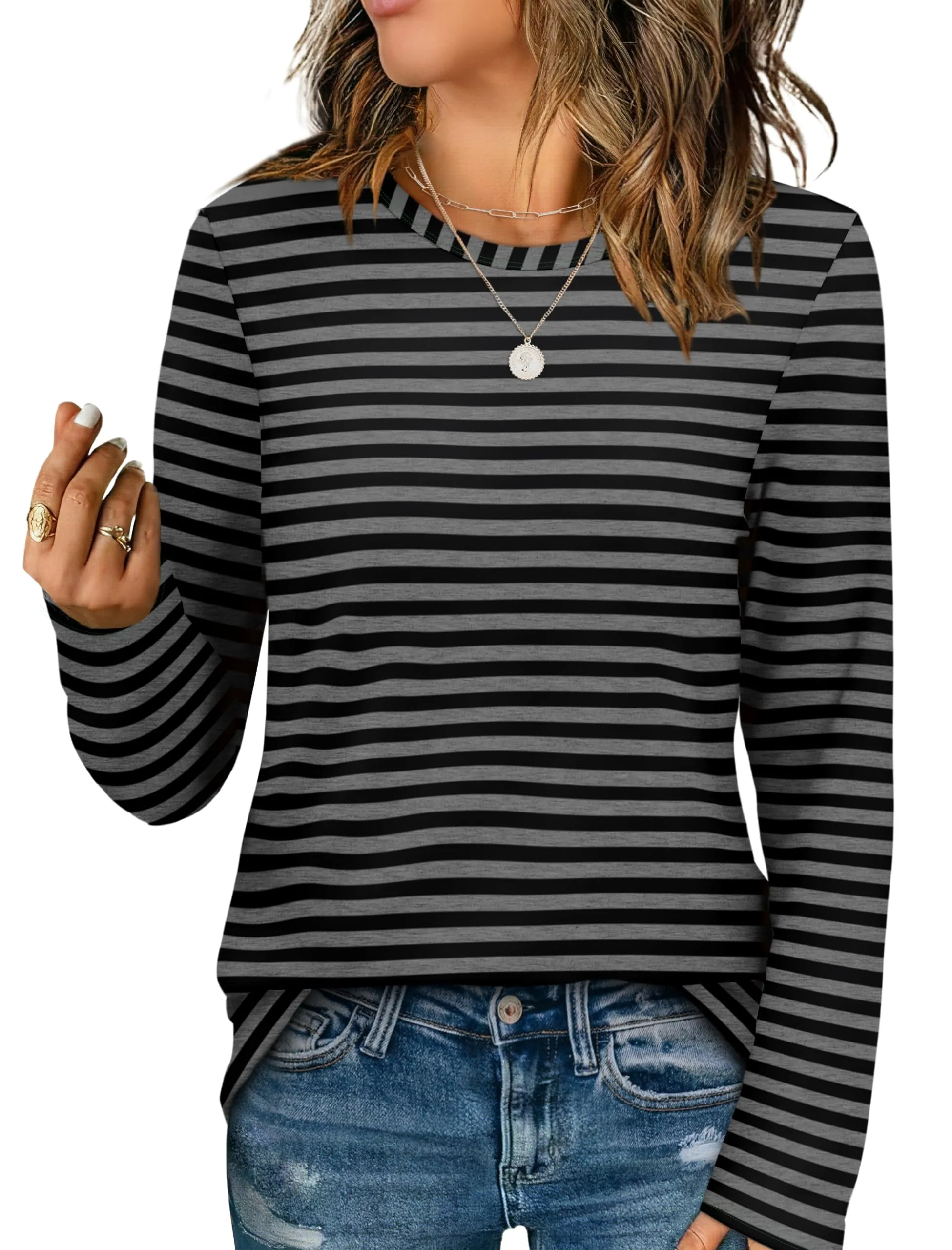 Womens Long Sleeve T Shirts Fashion Tops Comfy Basic Tees Plain Tshirts