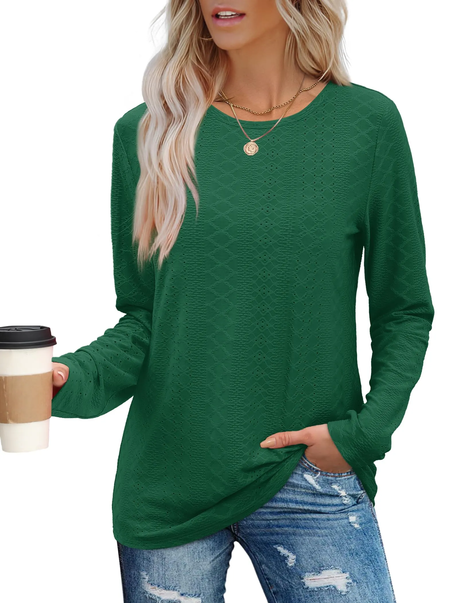 Womens Long Sleeve T Shirts Fashion Tops Comfy Basic Tees Plain Tshirts
