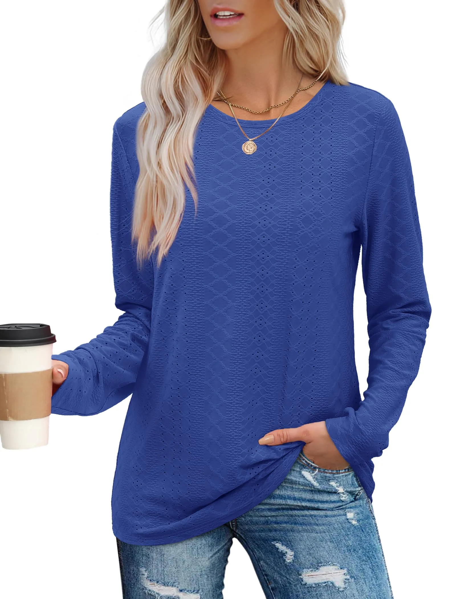 Womens Long Sleeve T Shirts Fashion Tops Comfy Basic Tees Plain Tshirts