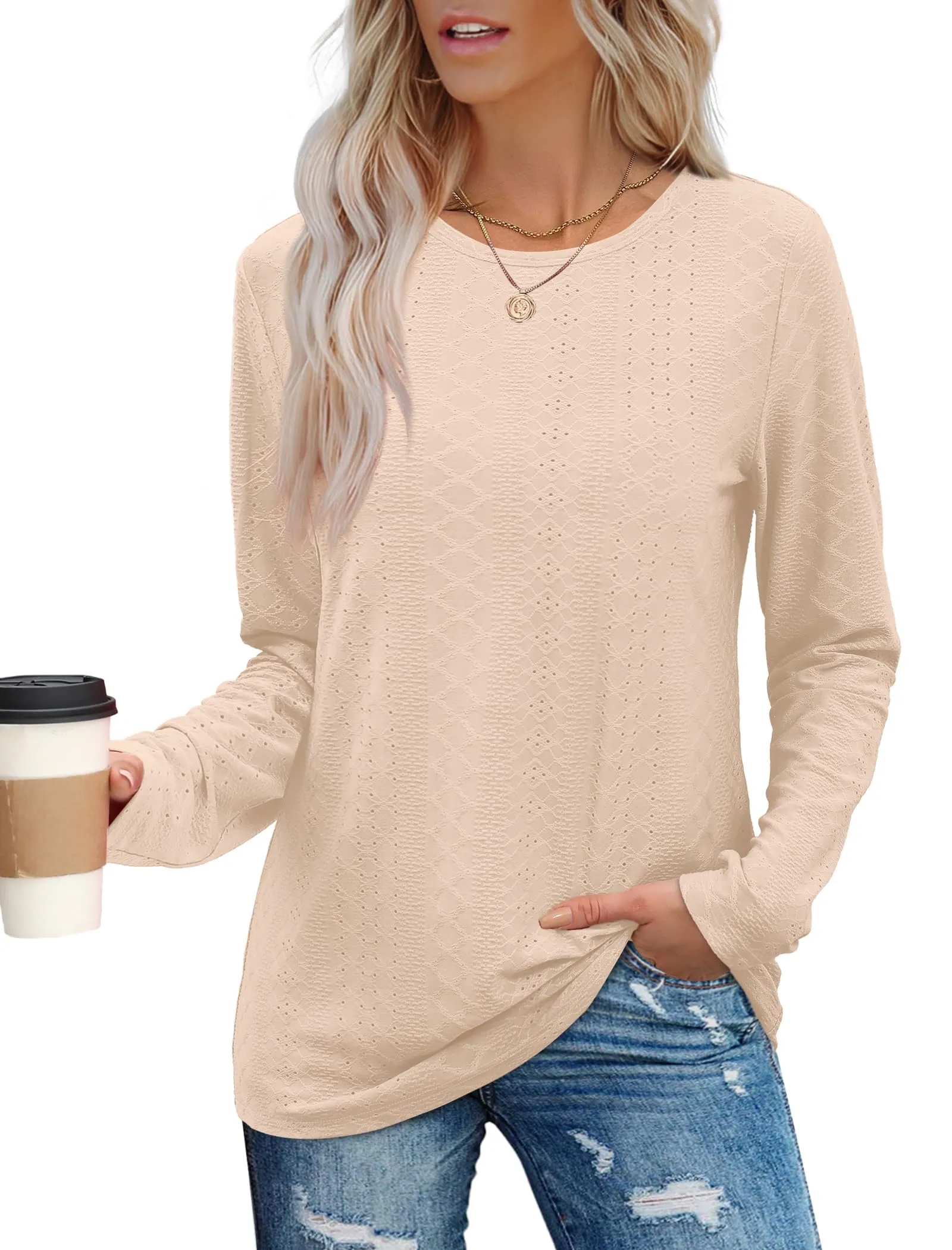 Womens Long Sleeve T Shirts Fashion Tops Comfy Basic Tees Plain Tshirts