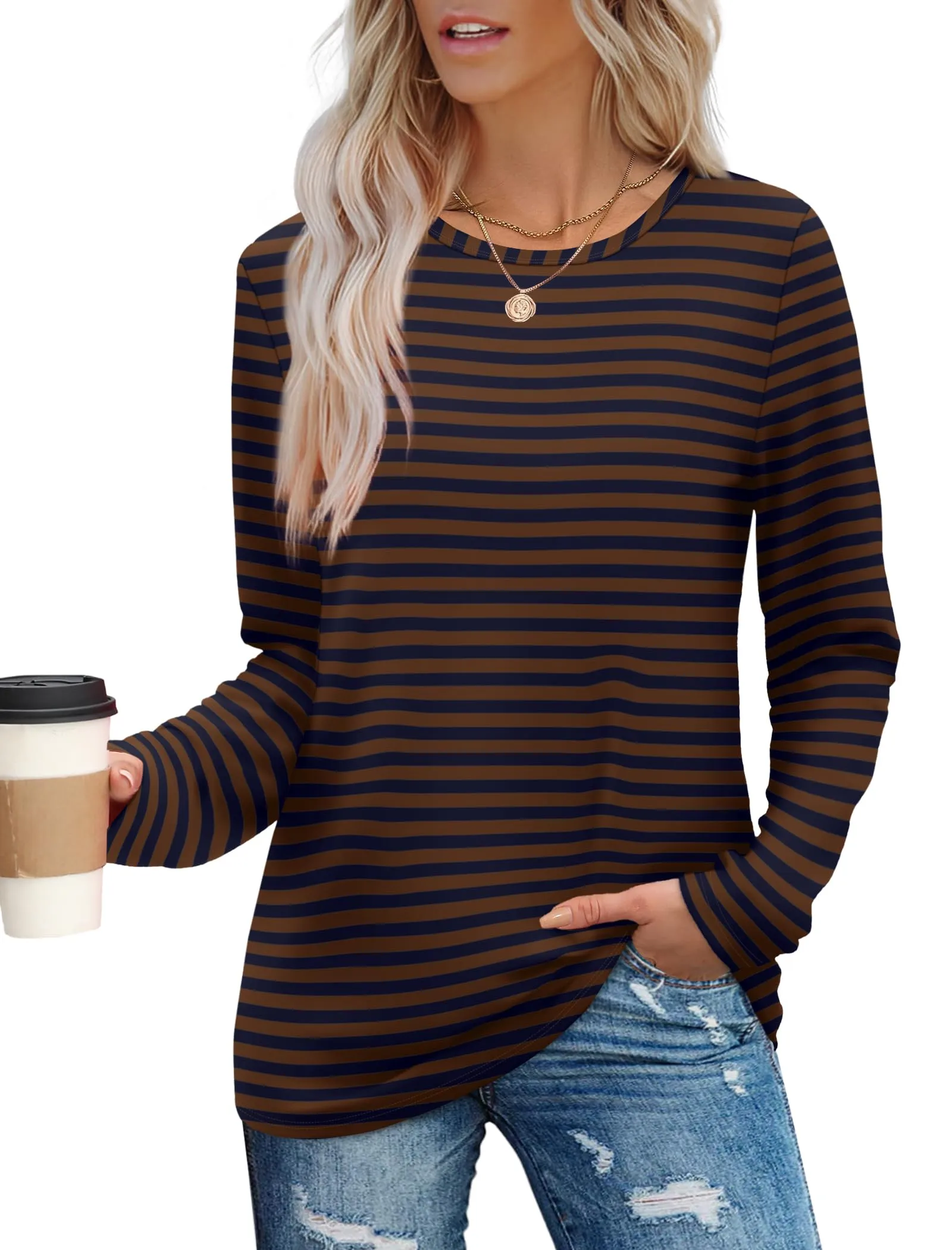 Womens Long Sleeve T Shirts Fashion Tops Comfy Basic Tees Plain Tshirts