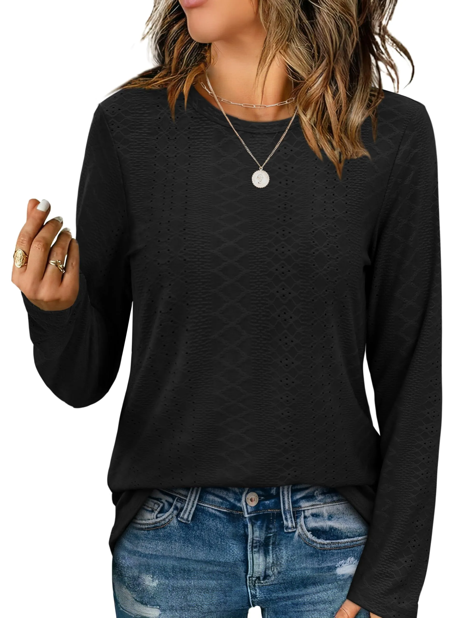 Womens Long Sleeve T Shirts Fashion Tops Comfy Basic Tees Plain Tshirts