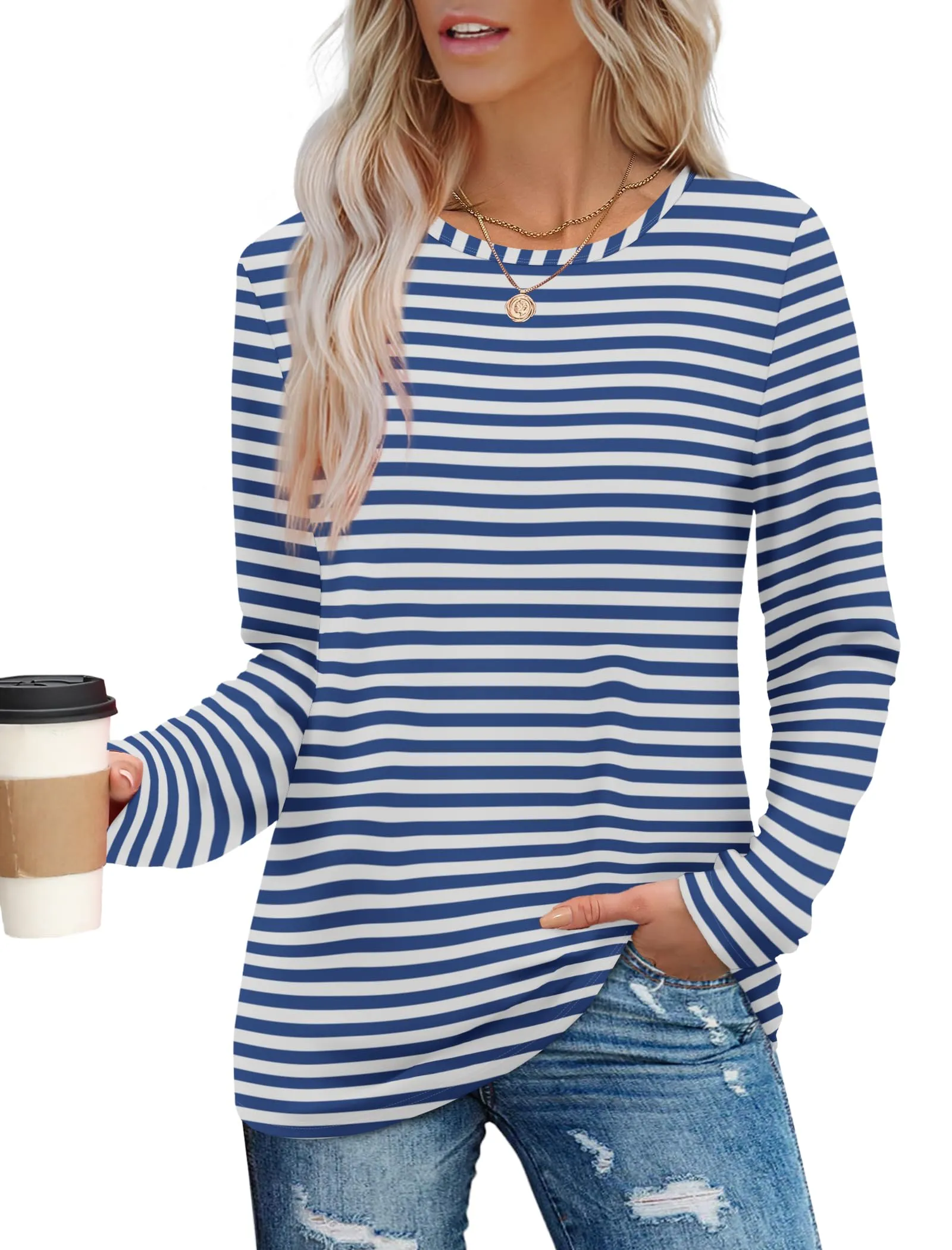 Womens Long Sleeve T Shirts Fashion Tops Comfy Basic Tees Plain Tshirts