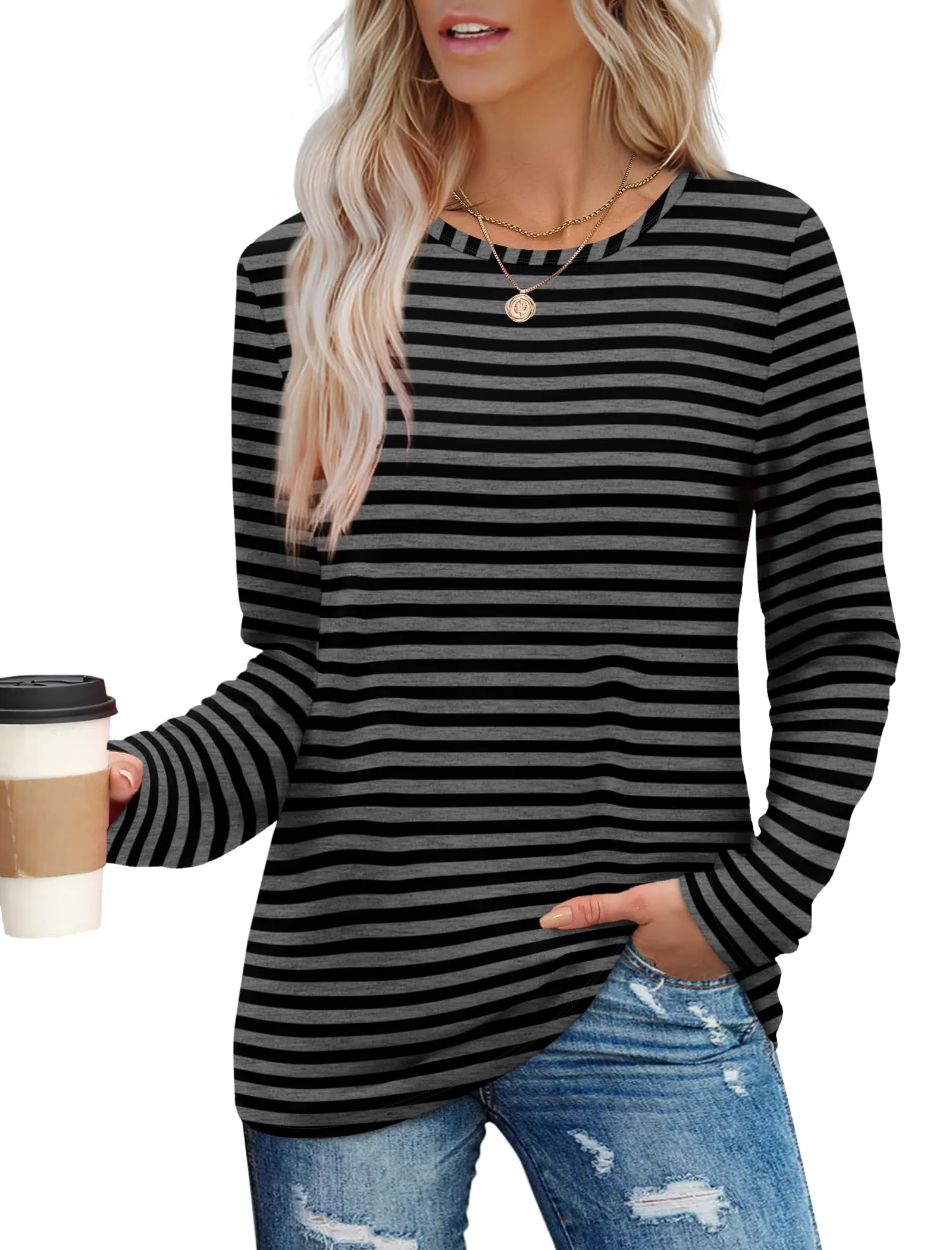 Womens Long Sleeve T Shirts Fashion Tops Comfy Basic Tees Plain Tshirts