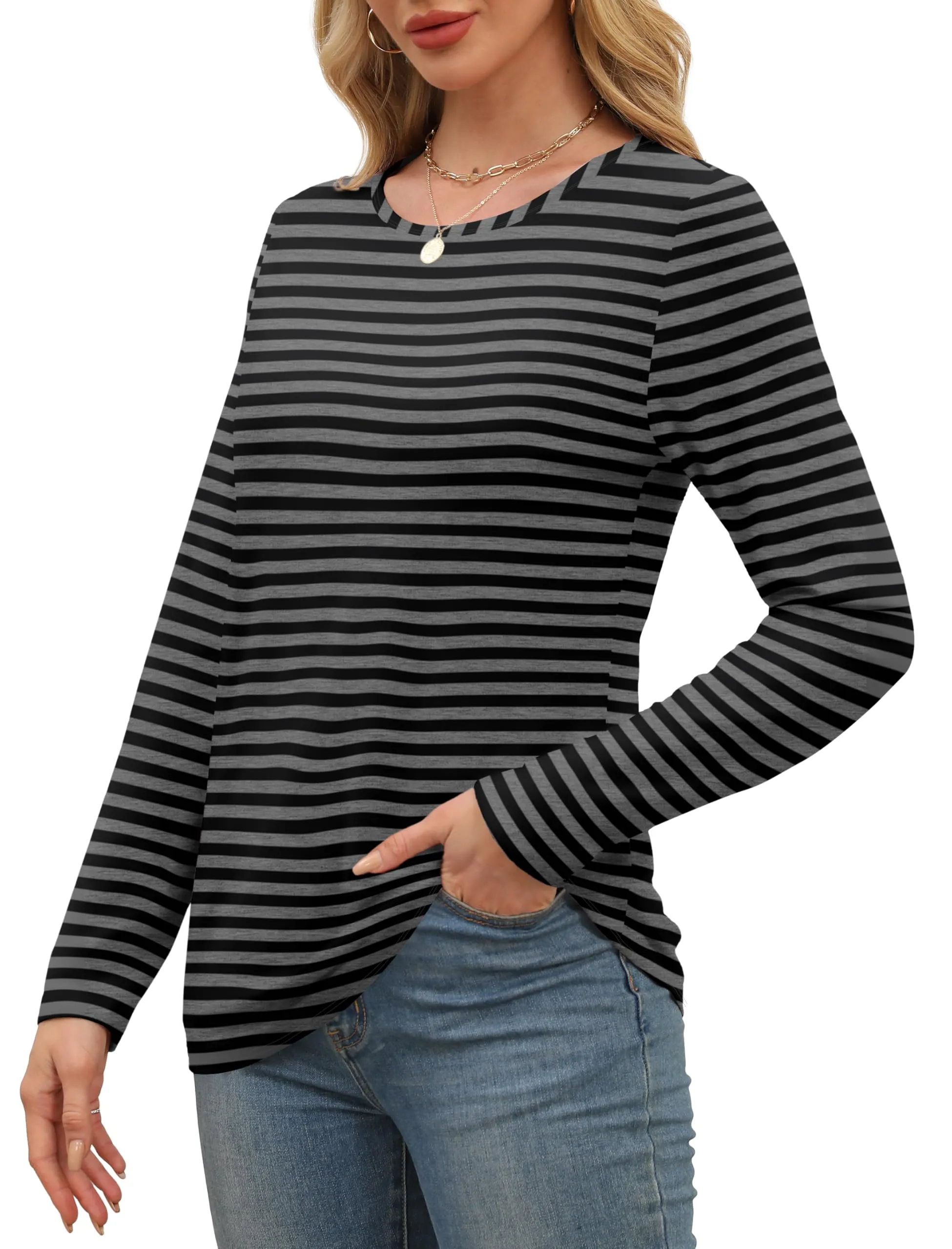 Womens Long Sleeve T Shirts Fashion Tops Comfy Basic Tees Plain Tshirts