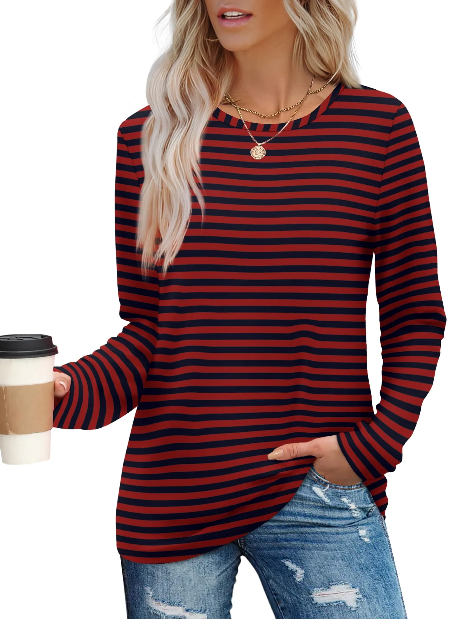 Womens Long Sleeve T Shirts Fashion Tops Comfy Basic Tees Plain Tshirts