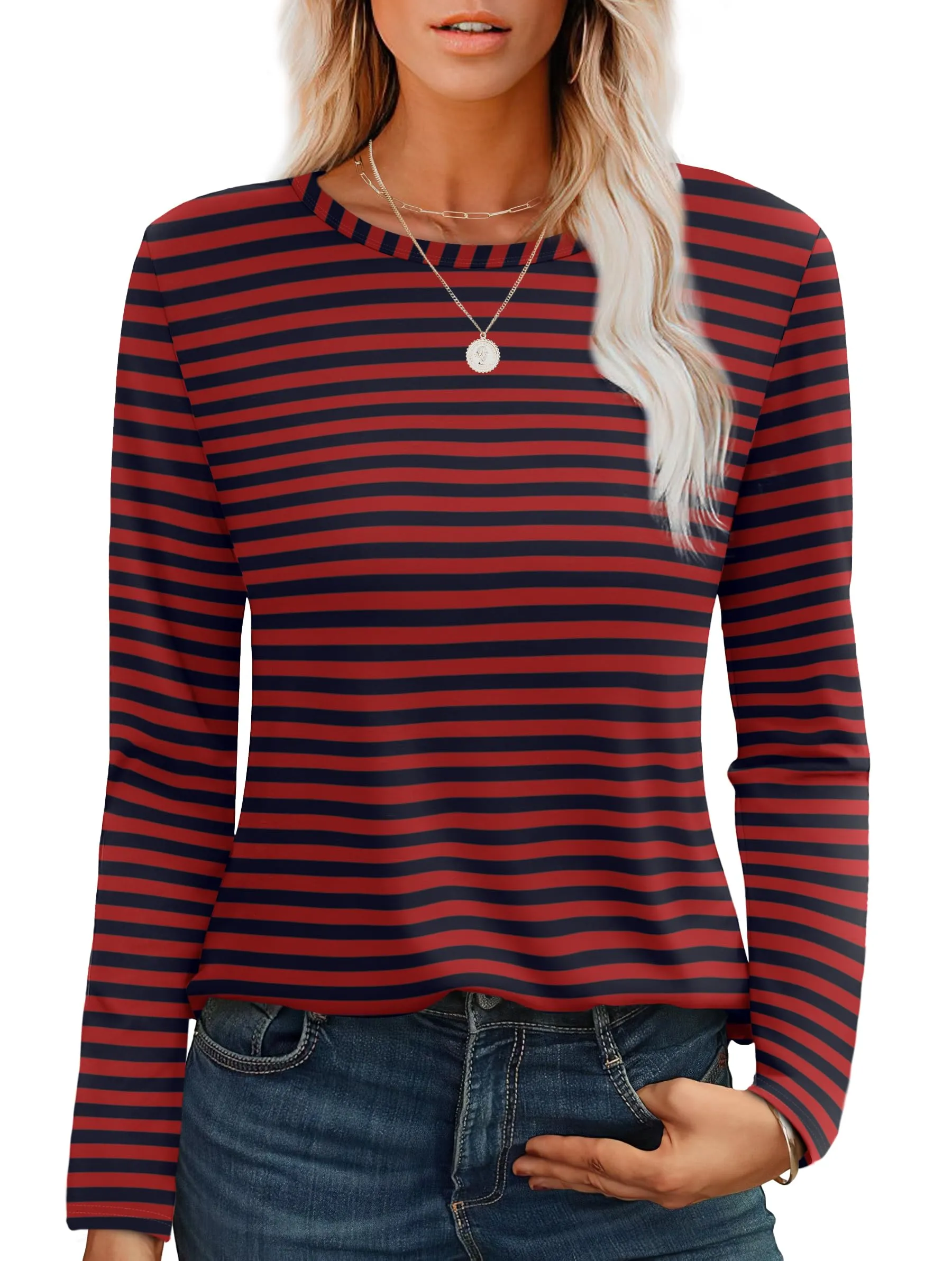 Womens Long Sleeve T Shirts Fashion Tops Comfy Basic Tees Plain Tshirts