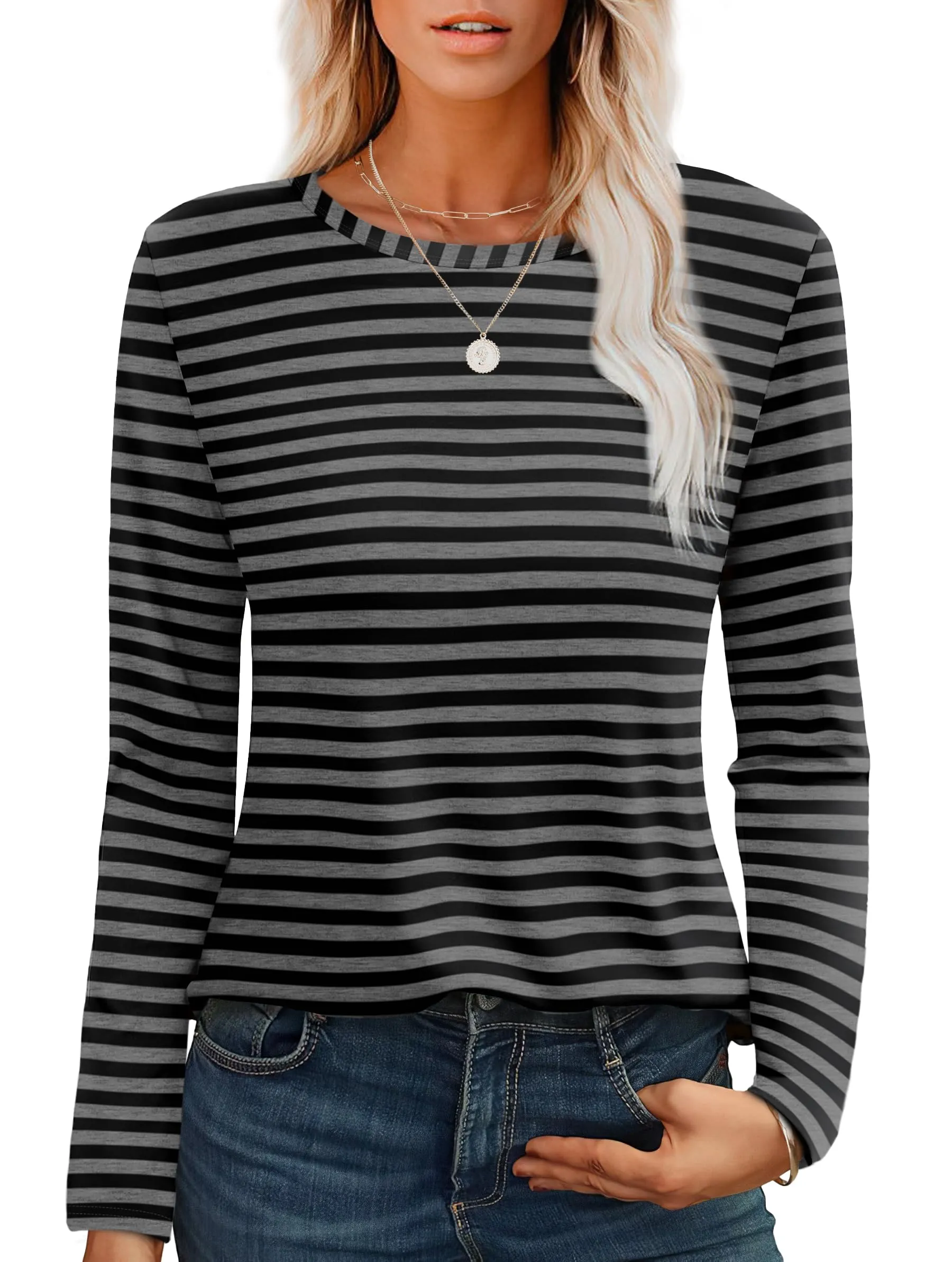 Womens Long Sleeve T Shirts Fashion Tops Comfy Basic Tees Plain Tshirts