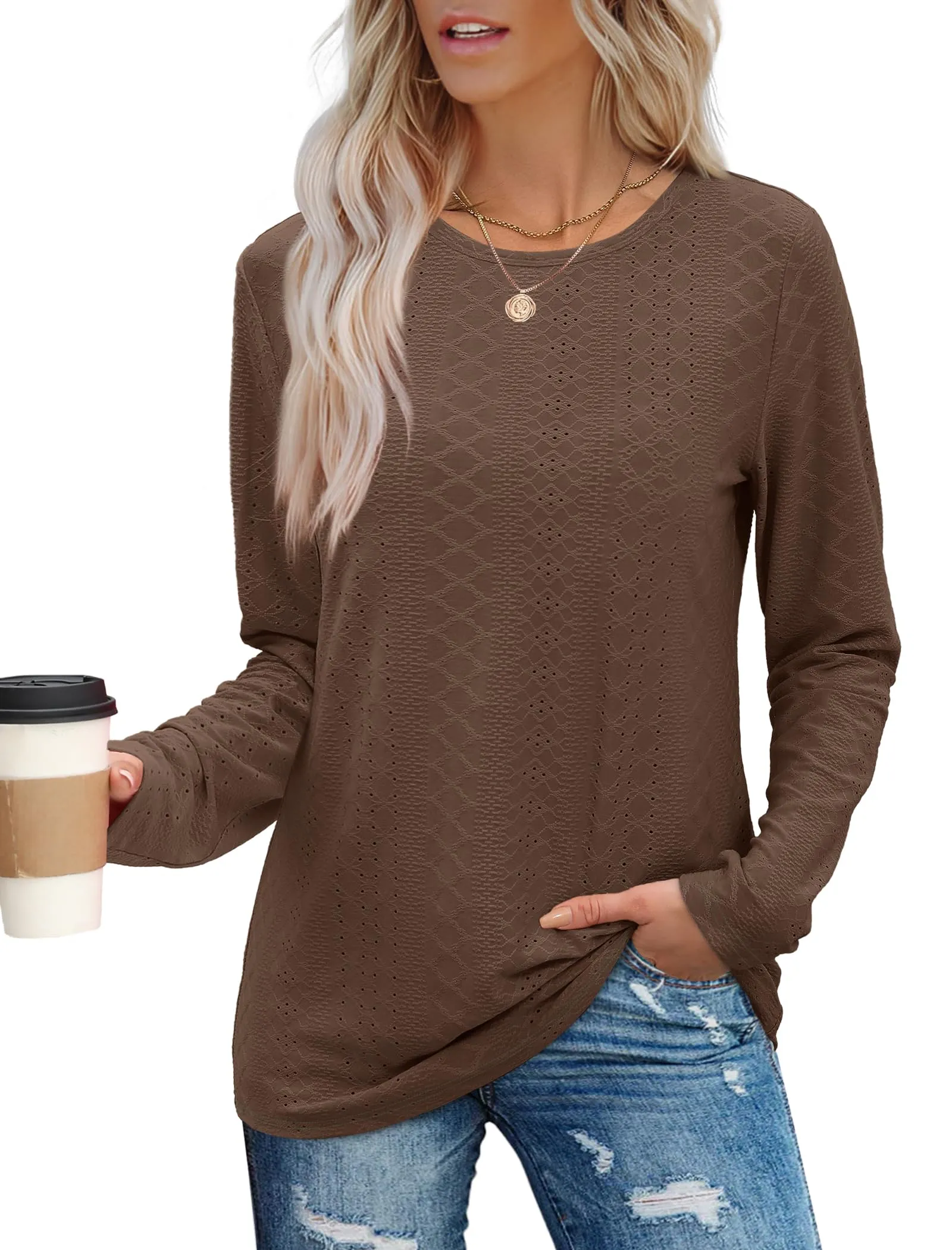 Womens Long Sleeve T Shirts Fashion Tops Comfy Basic Tees Plain Tshirts