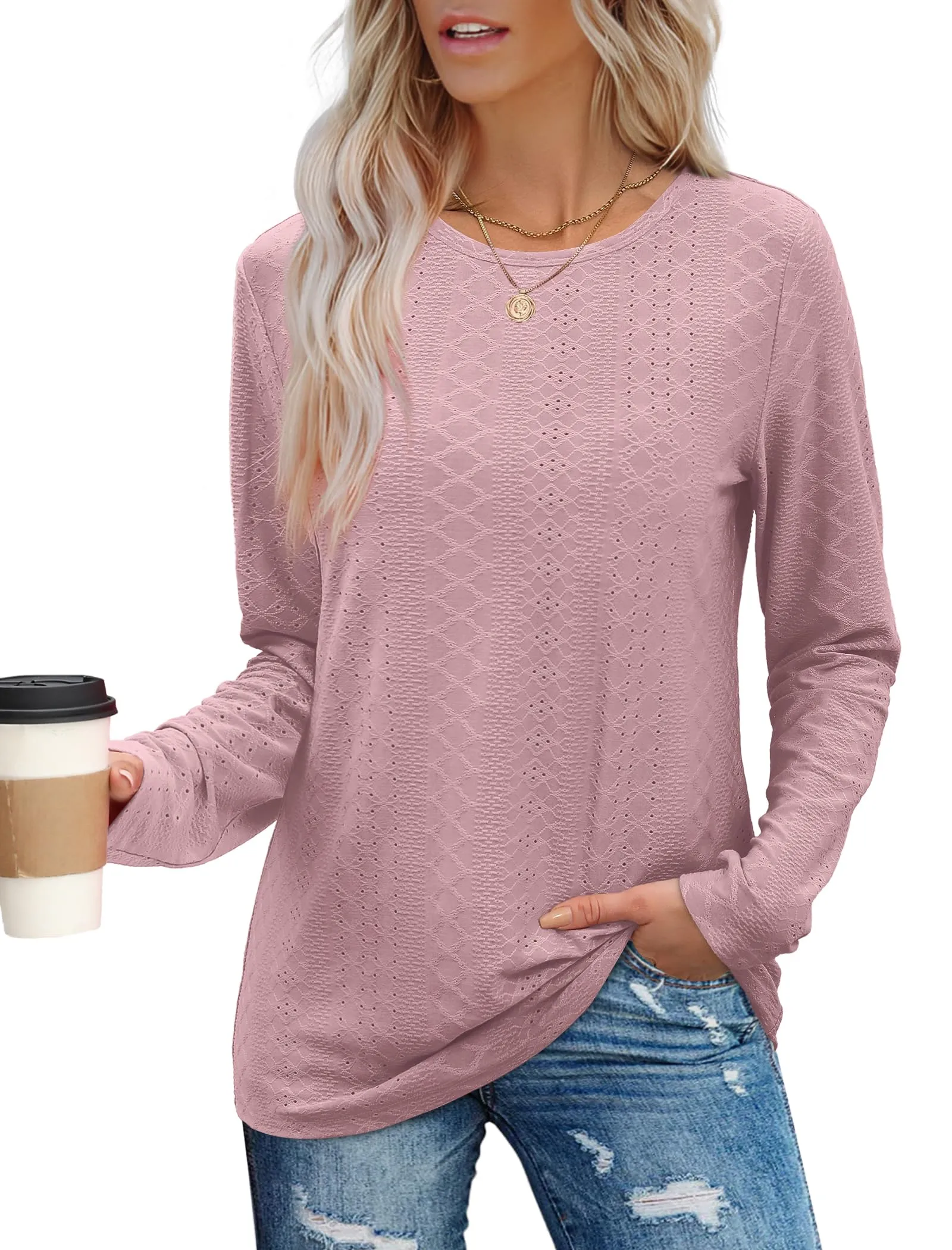 Womens Long Sleeve T Shirts Fashion Tops Comfy Basic Tees Plain Tshirts