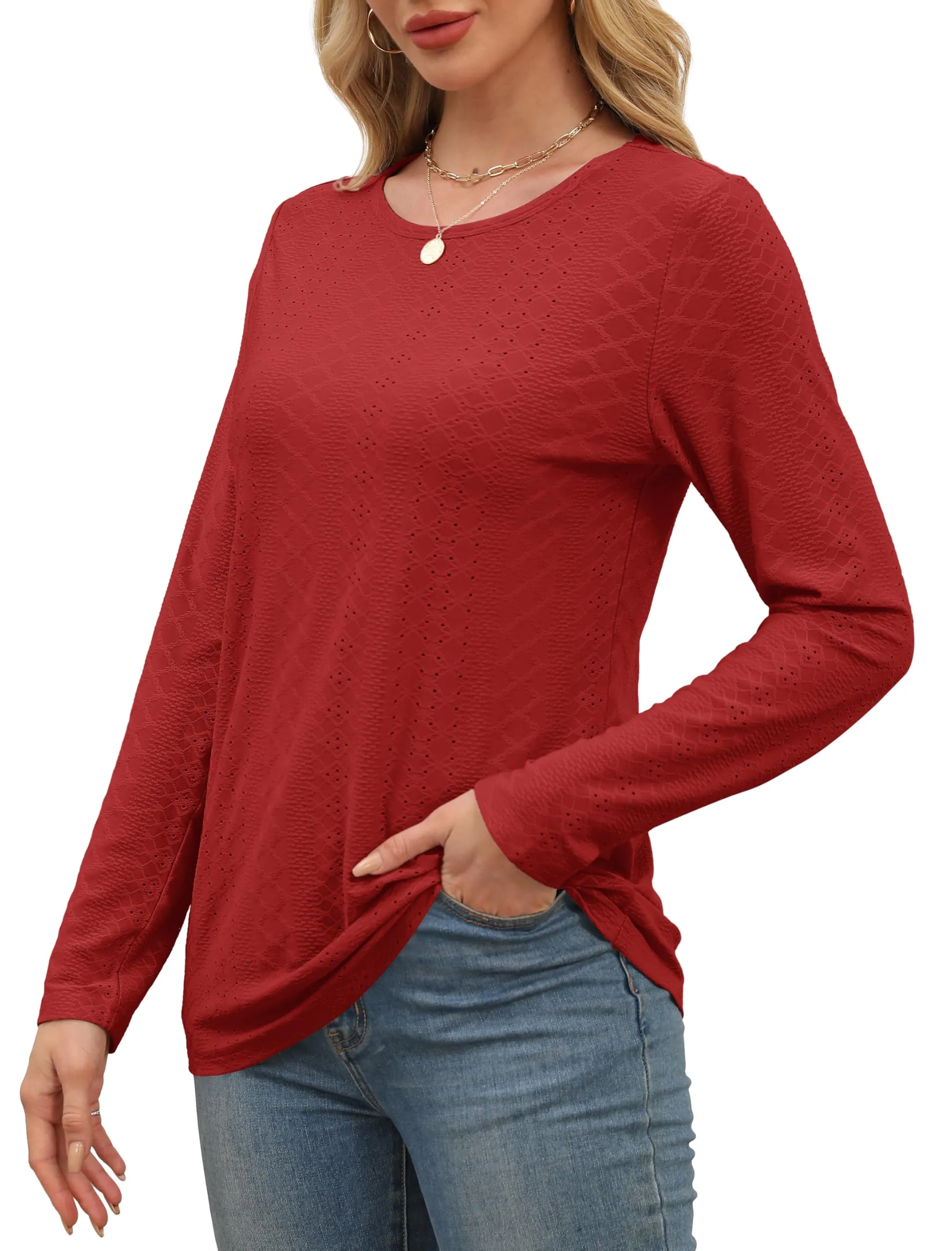 Womens Long Sleeve T Shirts Fashion Tops Comfy Basic Tees Plain Tshirts