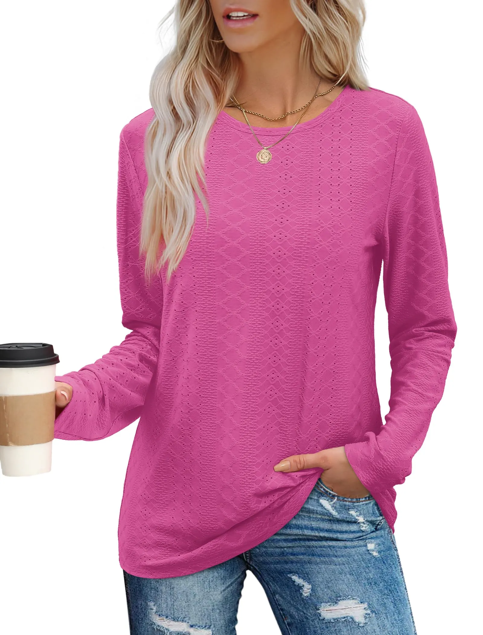 Womens Long Sleeve T Shirts Fashion Tops Comfy Basic Tees Plain Tshirts