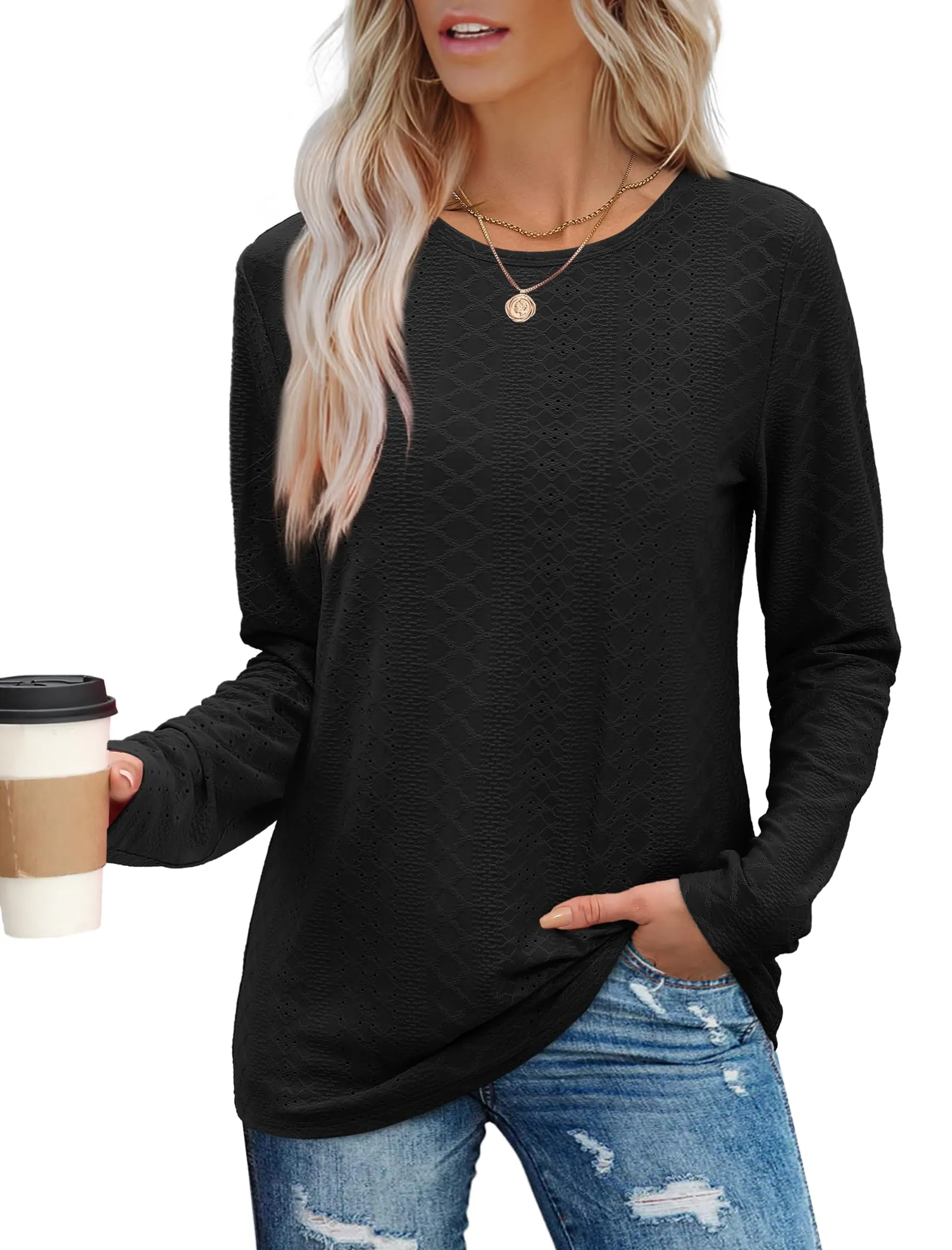 Womens Long Sleeve T Shirts Fashion Tops Comfy Basic Tees Plain Tshirts