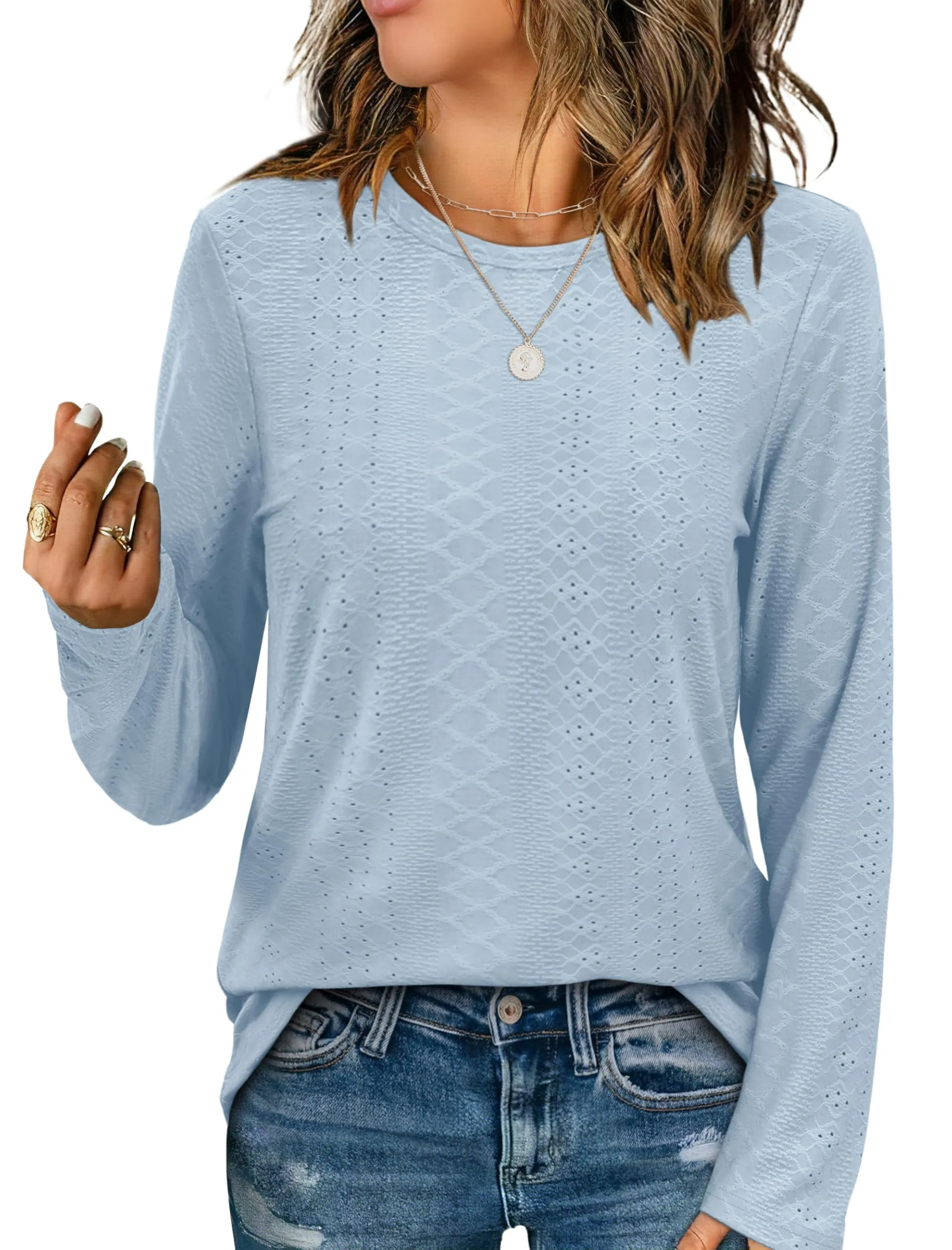 Womens Long Sleeve T Shirts Fashion Tops Comfy Basic Tees Plain Tshirts
