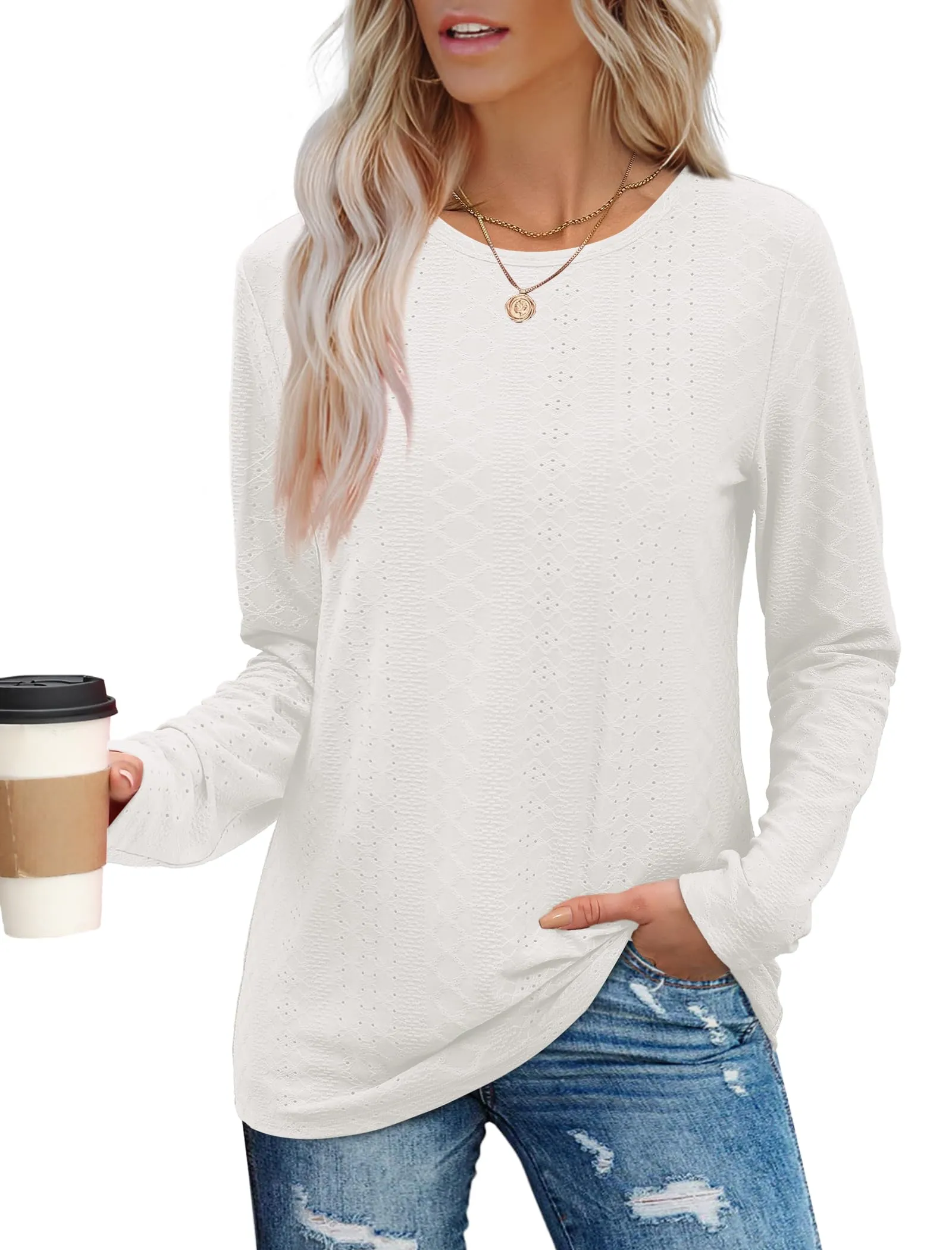 Womens Long Sleeve T Shirts Fashion Tops Comfy Basic Tees Plain Tshirts