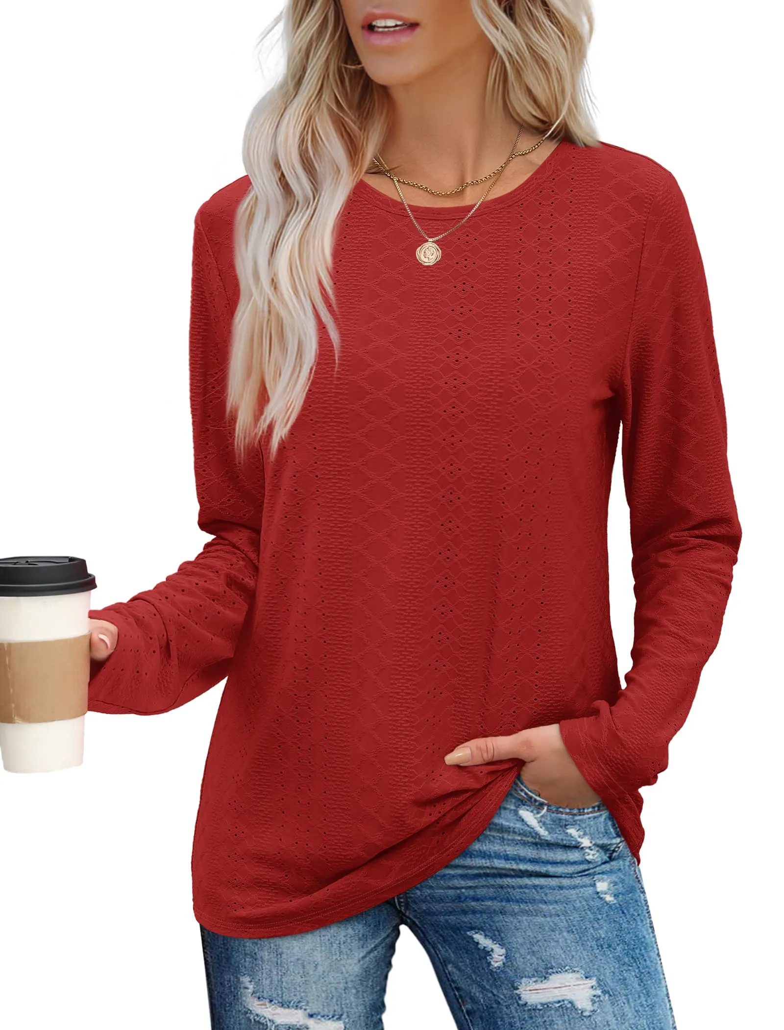 Womens Long Sleeve T Shirts Fashion Tops Comfy Basic Tees Plain Tshirts