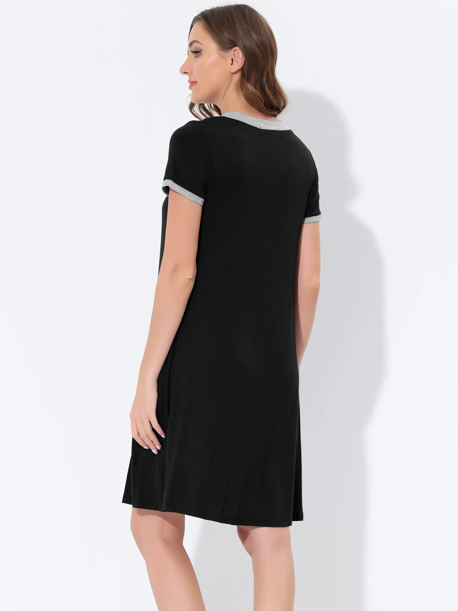 Women's Pajama Dress Nightshirt Sleepwear V-Neck with Pockets Lounge Nightgown