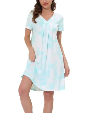 Women's Pajama Dress Nightshirt Sleepwear V-Neck with Pockets Lounge Nightgown