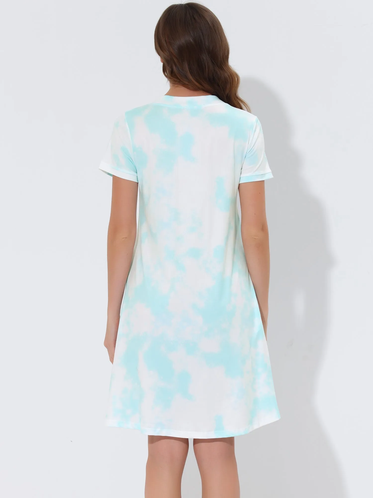 Women's Pajama Dress Nightshirt Sleepwear V-Neck with Pockets Lounge Nightgown