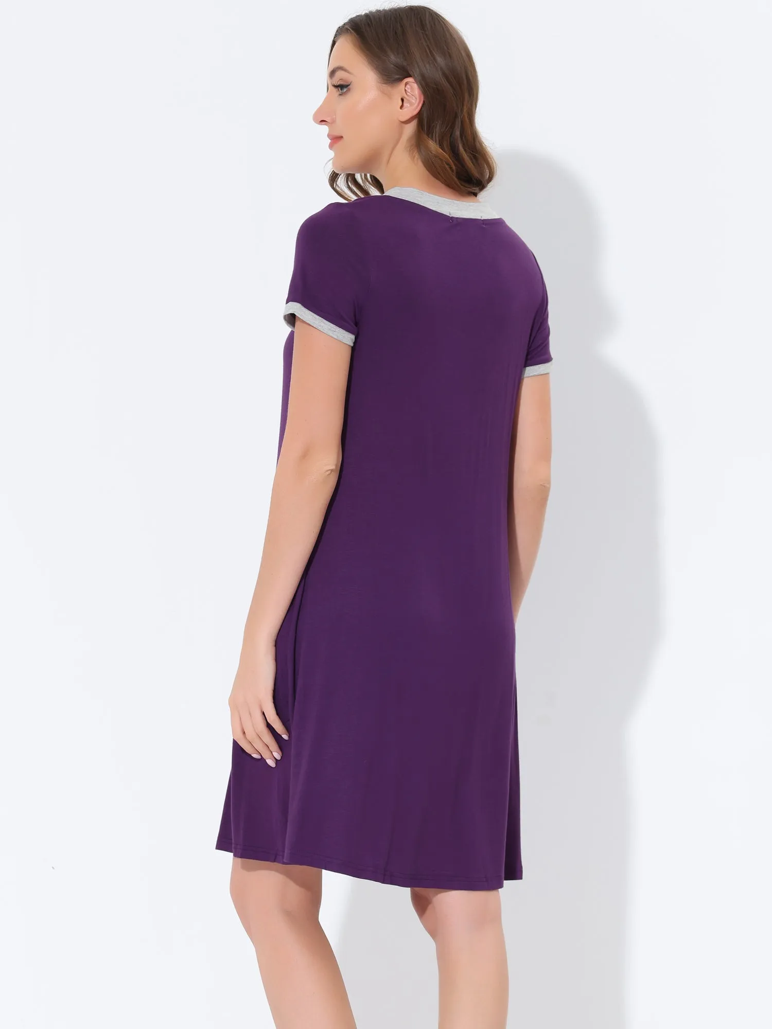 Women's Pajama Dress Nightshirt Sleepwear V-Neck with Pockets Lounge Nightgown
