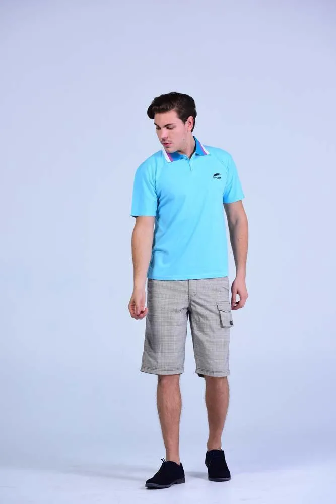 Yz-Guy Polo neck Sports T-Shirt - Arctic Blue with Tri-Color collar